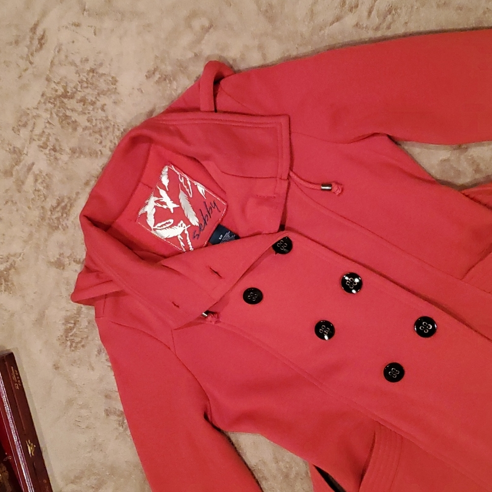 SEBBY women's size SP belted peacoat with hood